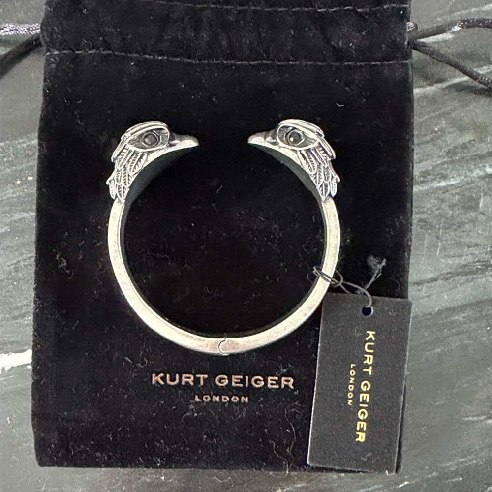 Kurt Geiger Eagle Head Hinge Bangle Bracelet Black/Silver- NWT